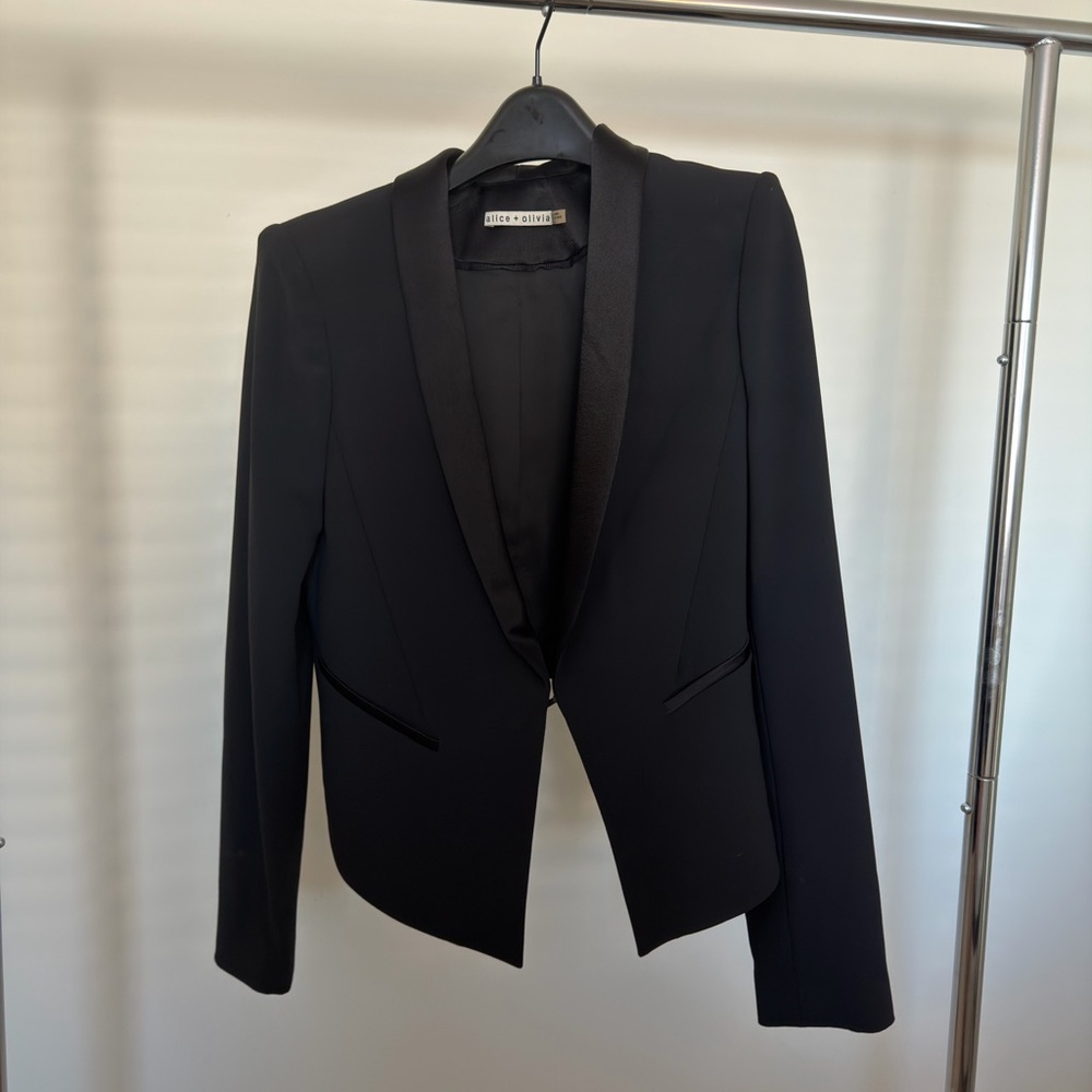 Alice + Olivia satin trim black tux crop jacket